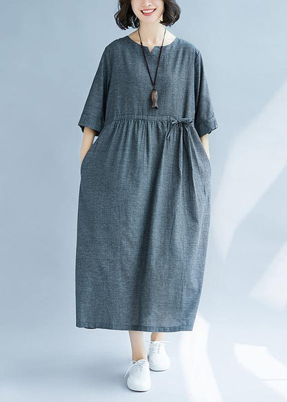 Women v neck cotton quilting clothes Runway gray Dress sundress - SooLinen