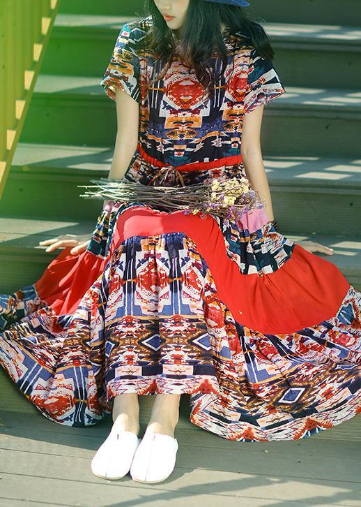 Women v neck drawstring cotton clothes For Wardrobes floral Dresses summer - SooLinen