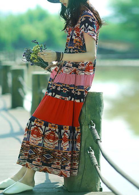 Women v neck drawstring cotton clothes For Wardrobes floral Dresses summer - SooLinen