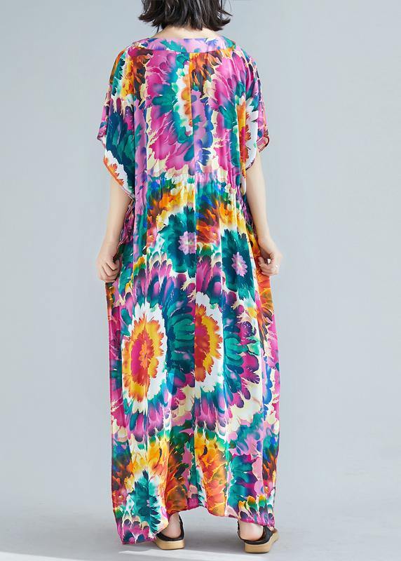 Women v neck tie waist cotton Fashion Ideas purple print Dress summer - SooLinen