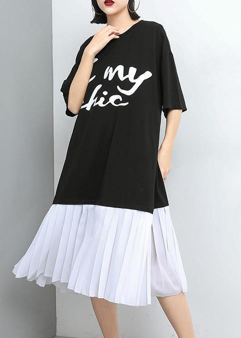 Women white cotton Tunics Stitches Women Spliced Pullover  Fashion Dress - SooLinen