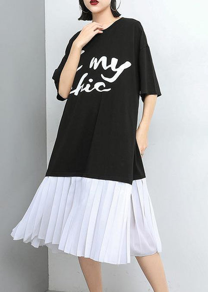 Women white cotton Tunics Stitches Women Spliced Pullover  Fashion Dress - SooLinen