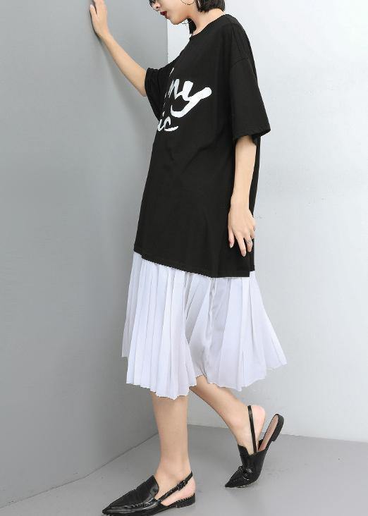 Women white cotton Tunics Stitches Women Spliced Pullover  Fashion Dress - SooLinen