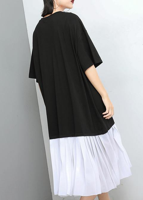 Women white cotton Tunics Stitches Women Spliced Pullover  Fashion Dress - SooLinen