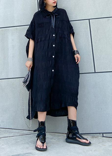 Women Cinched cotton summer clothes Women Wardrobes black long Dresses - SooLinen