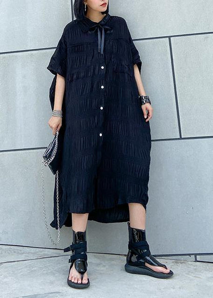 Women Cinched cotton summer clothes Women Wardrobes black long Dresses - SooLinen