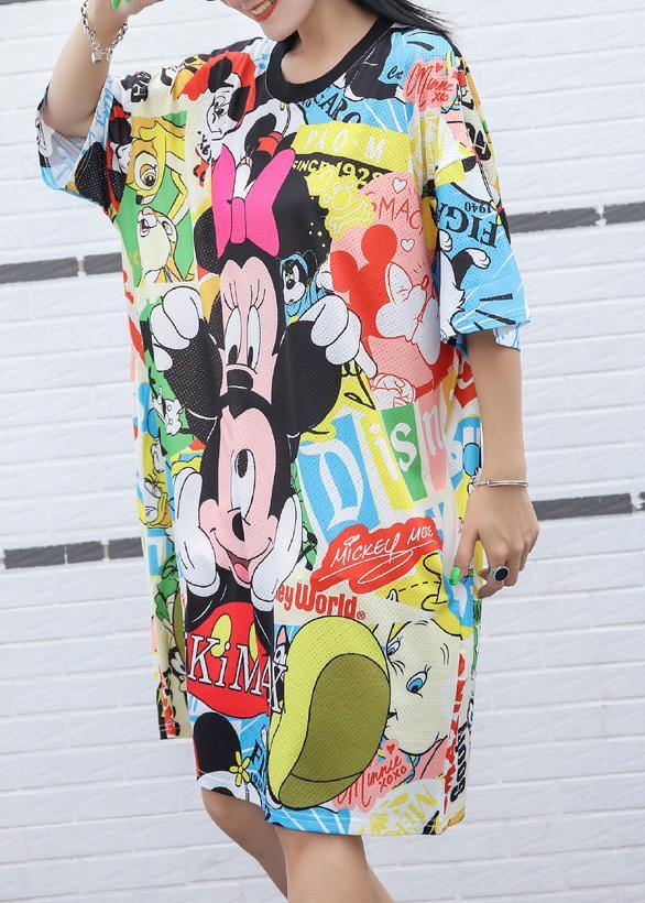 Women yellow Cotton Wardrobes Cartoon print Knee summer Dresses - SooLinen
