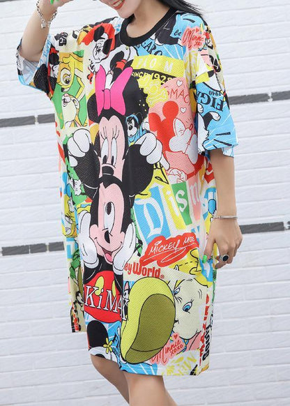 Women yellow Cotton Wardrobes Cartoon print Knee summer Dresses - SooLinen