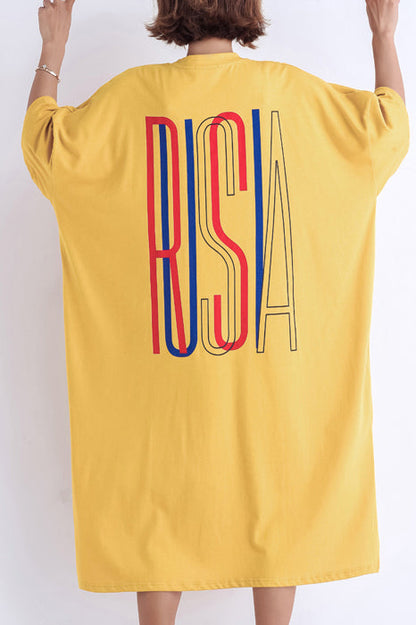 Women yellow cotton dress plus size Fabrics o neck side open Art Summer Dresses