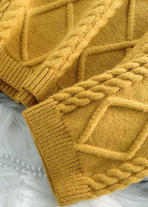 Women yellow crane tops high neck thick fall fashion knitwear - SooLinen