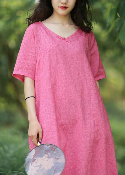 Women yellow linen cotton Robes v neck side open Art summer Dress - SooLinen