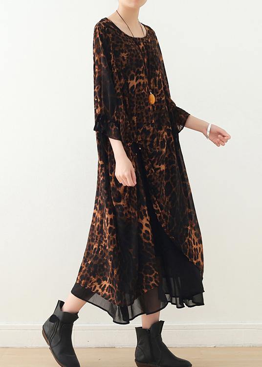Women's Loose Large Irregular Leopard Chiffon Dress - SooLinen