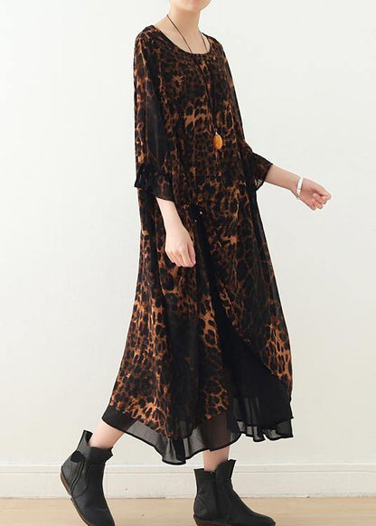 Women's Loose Large Irregular Leopard Chiffon Dress - SooLinen
