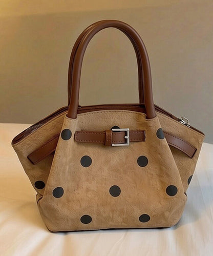 Women's New Khaki Polka Dot Faux Suede Bucket Bag