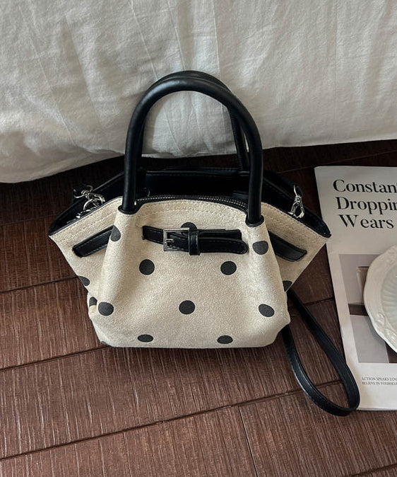Women's New Khaki Polka Dot Faux Suede Bucket Bag