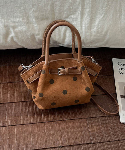 Women's New Khaki Polka Dot Faux Suede Bucket Bag