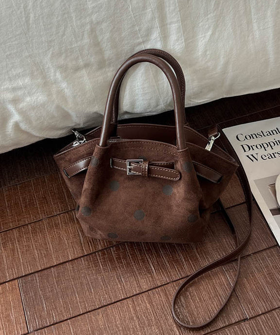 Women's New Khaki Polka Dot Faux Suede Bucket Bag