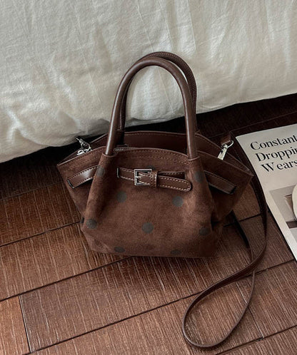 Women's New Khaki Polka Dot Faux Suede Bucket Bag