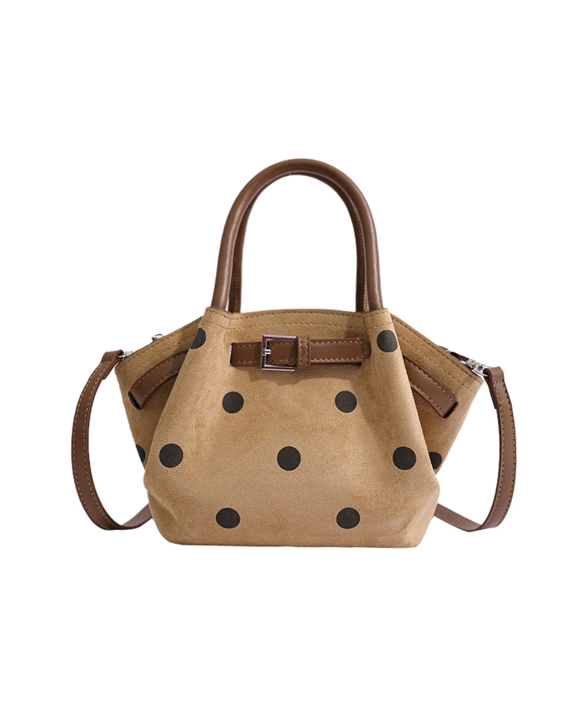 Women's New Khaki Polka Dot Faux Suede Bucket Bag