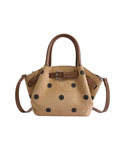 Women's New Khaki Polka Dot Faux Suede Bucket Bag