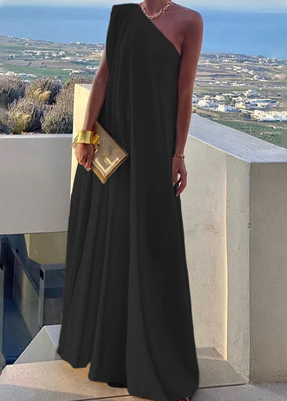Women's White One Shoulder Solid Long Dress Summer