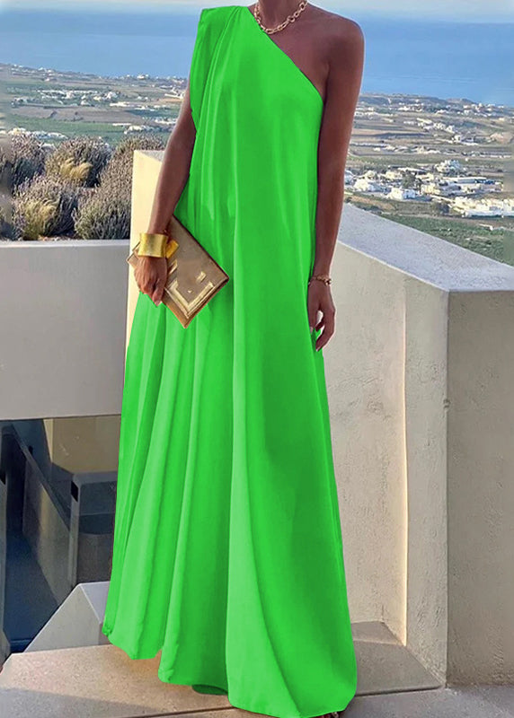 Women's White One Shoulder Solid Long Dress Summer