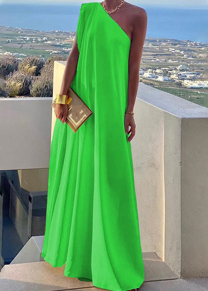 Women's White One Shoulder Solid Long Dress Summer