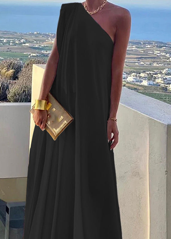 Women's White One Shoulder Solid Long Dress Summer