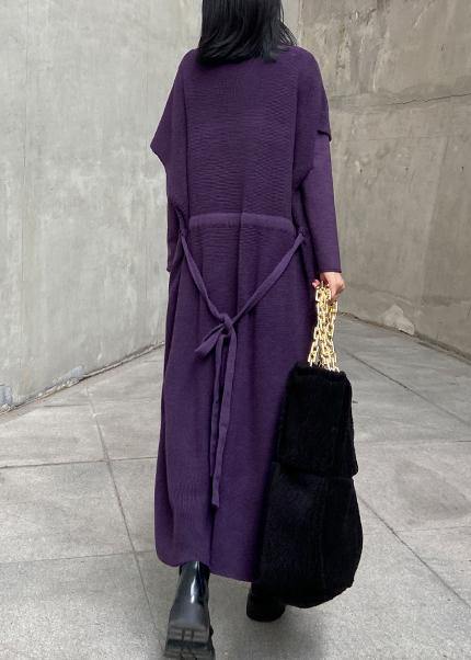 Women's winter fashion loose sweater vest skirt bottoming shirt two piece suit purple skirt - SooLinen