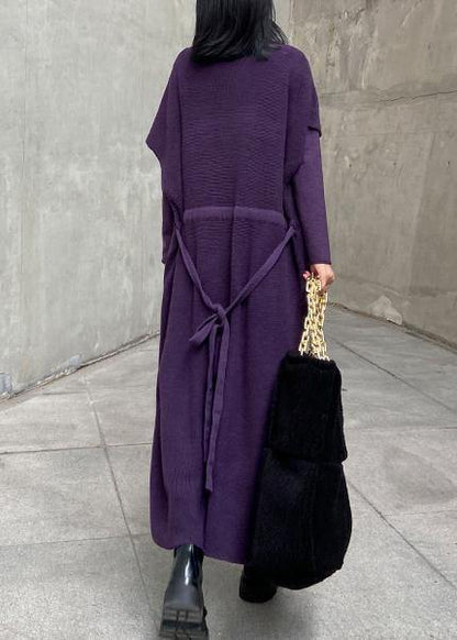 Women's winter fashion loose sweater vest skirt bottoming shirt two piece suit purple skirt - SooLinen