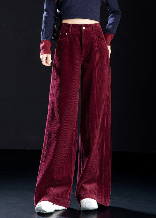 Yellow Button Pockets Corduroy Wide Leg Pants High Waist Spring