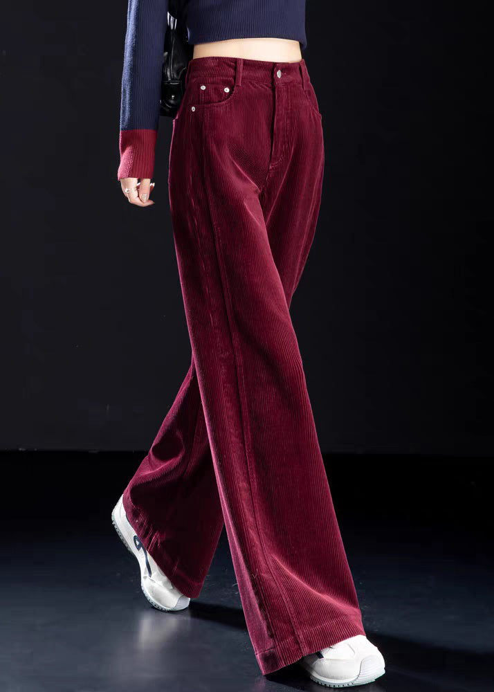 Yellow Button Pockets Corduroy Wide Leg Pants High Waist Spring