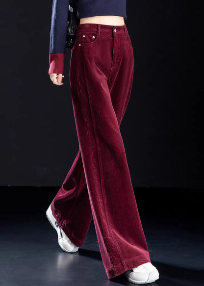 Yellow Button Pockets Corduroy Wide Leg Pants High Waist Spring