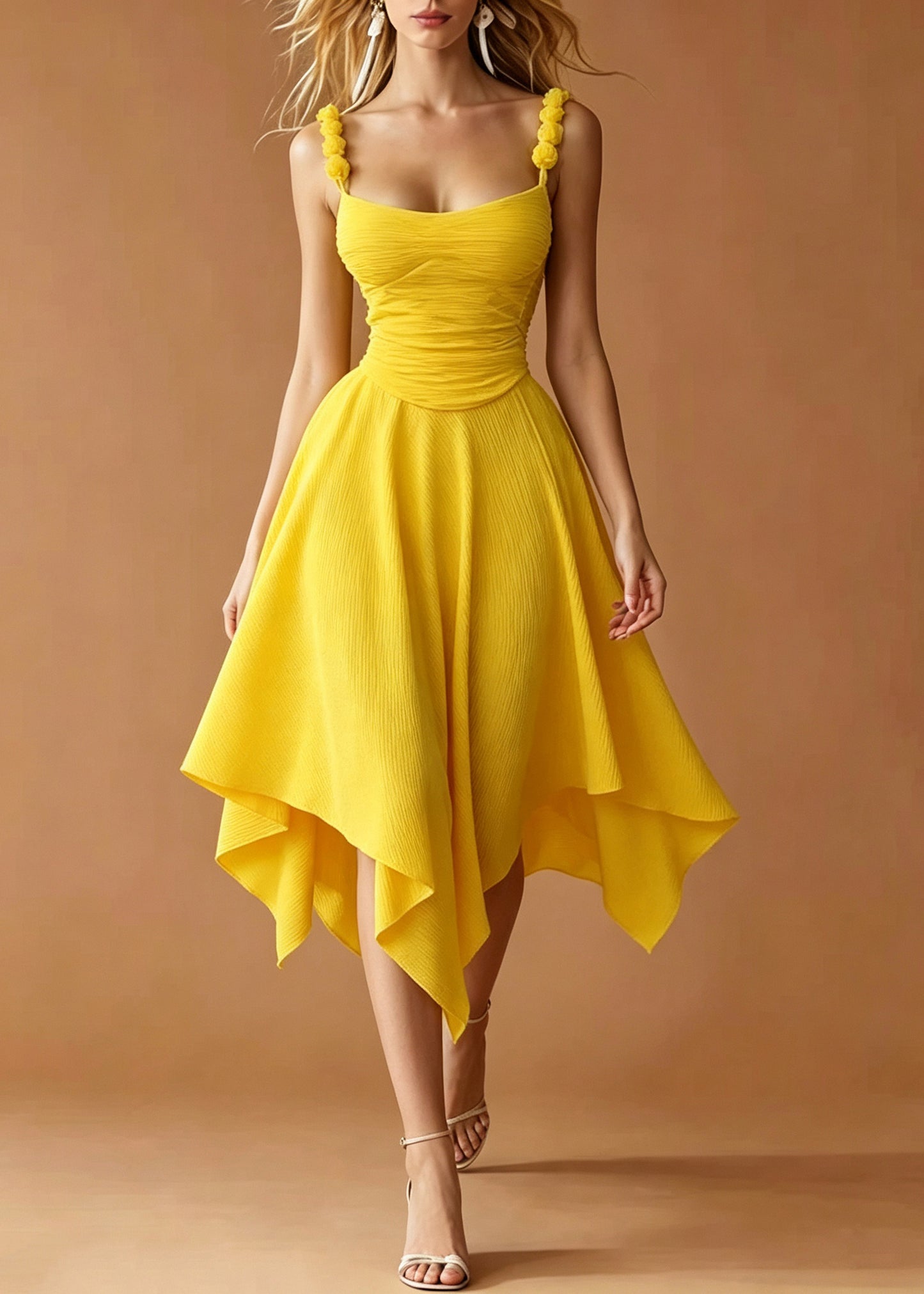 Yellow Cotton Cami Dress Asymmetrical Exra Large Hem Summer