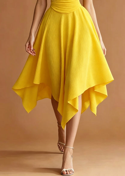 Yellow Cotton Cami Dress Asymmetrical Exra Large Hem Summer