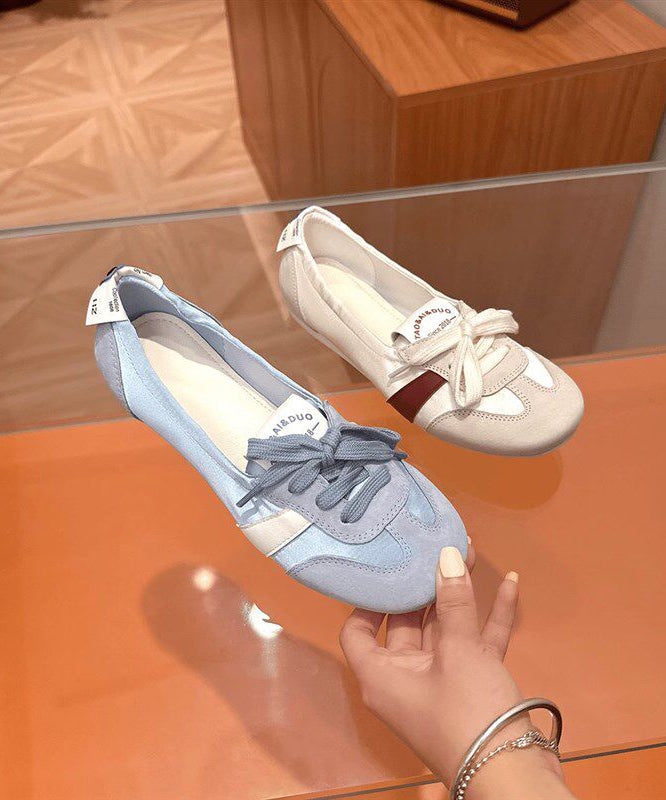 Yellow Flat Shoes For Women Suede Fashion Splicing Lace Up