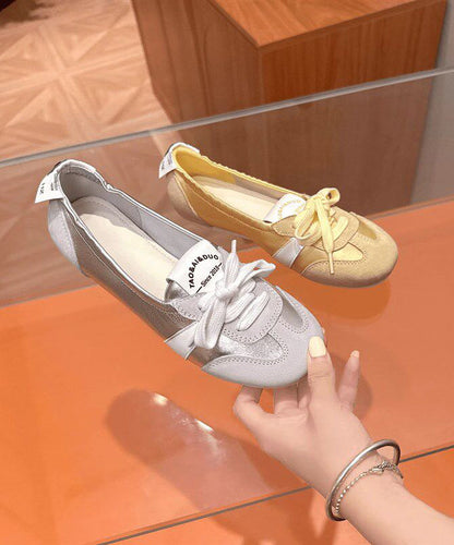 Yellow Flat Shoes For Women Suede Fashion Splicing Lace Up