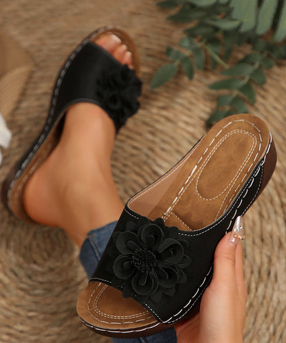 Yellow Floral Faux Leather Splicing Slide Sandals
