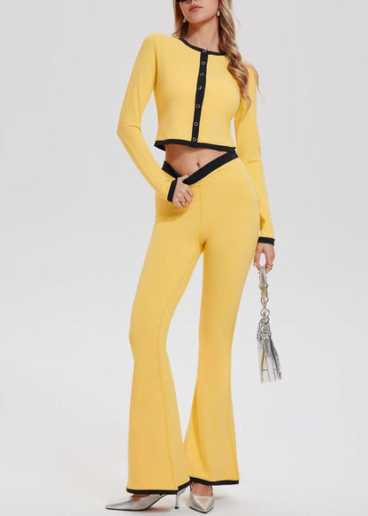 Yellow High Waist Tennis Sportswear Two-Piece Set Long Sleeve