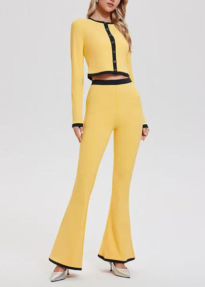 Yellow High Waist Tennis Sportswear Two-Piece Set Long Sleeve