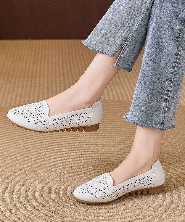 Yellow Hollow Out Cowhide Leather Splicing Penny Loafers