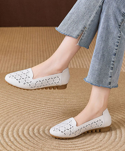Yellow Hollow Out Cowhide Leather Splicing Penny Loafers