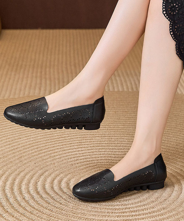 Yellow Hollow Out Cowhide Leather Splicing Penny Loafers