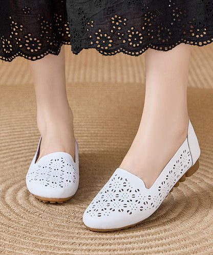 Yellow Hollow Out Cowhide Leather Splicing Penny Loafers