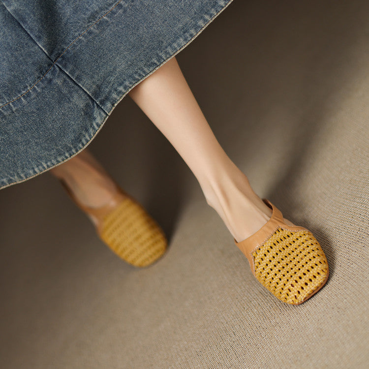 Yellow Hollow Out Splicing Fashion Faux Leather Slide Sandals