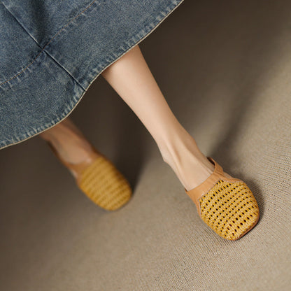Yellow Hollow Out Splicing Fashion Faux Leather Slide Sandals