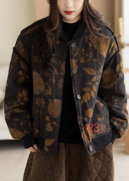 Yellow Leaf Print Fine Cotton Filled Jacket Oversized Winter