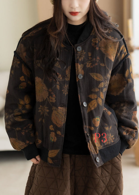 Yellow Leaf Print Fine Cotton Filled Jacket Oversized Winter