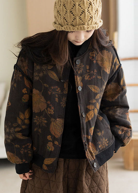 Yellow Leaf Print Fine Cotton Filled Jacket Oversized Winter