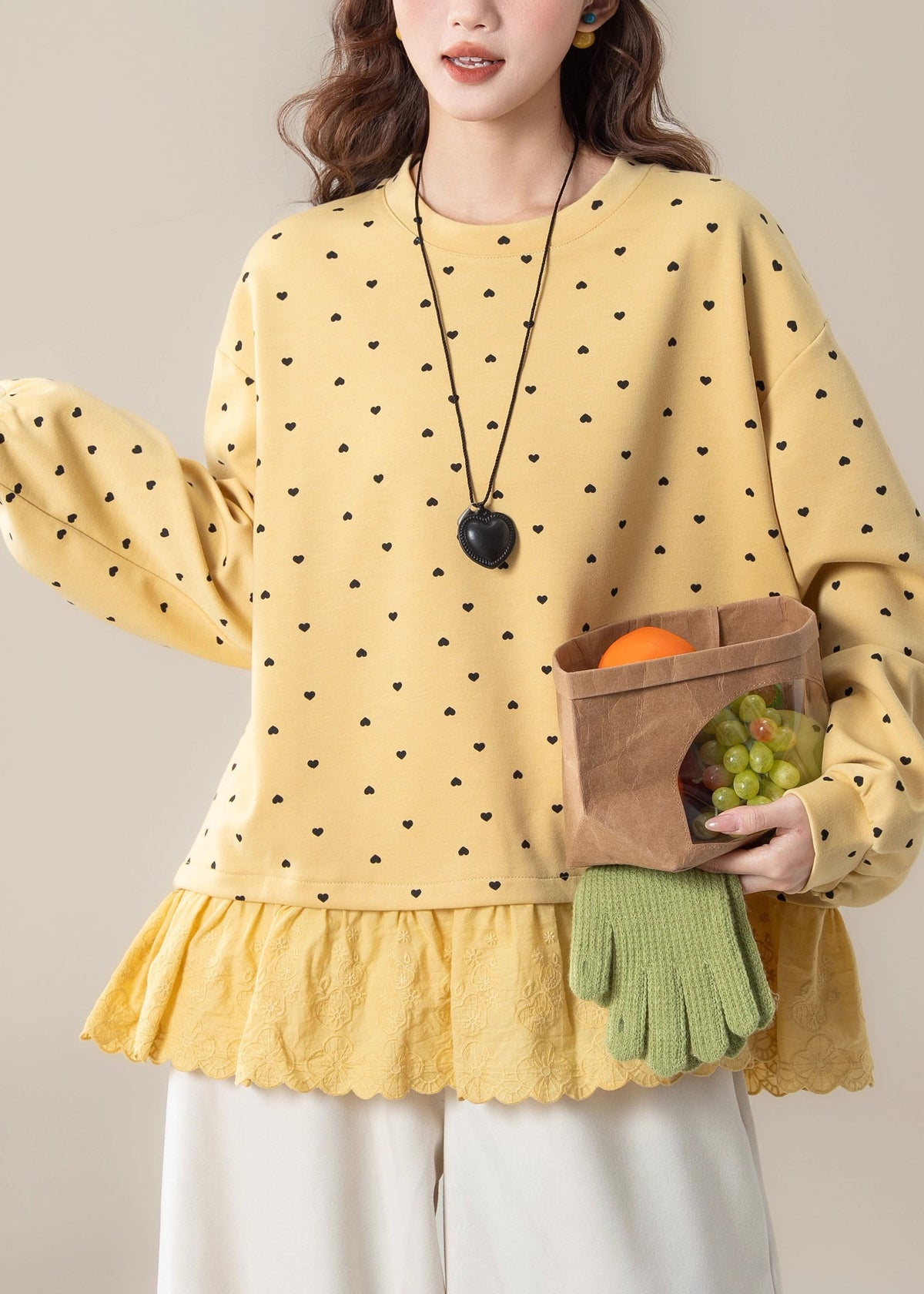 Yellow Patchwork Thick Solid Streetwear Embroidered Fall